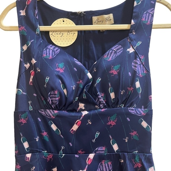 Lindy Bop 50’s Pinup Dress Fit & Flare Sweetheart Neckline Blue Wine Party Sz 4 - Picture 5 of 10